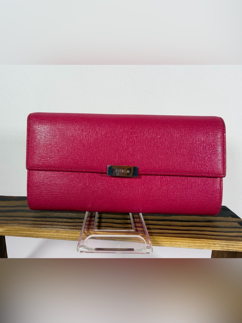 2162: Furla Pink Saffiano Leather Continental Wallet
